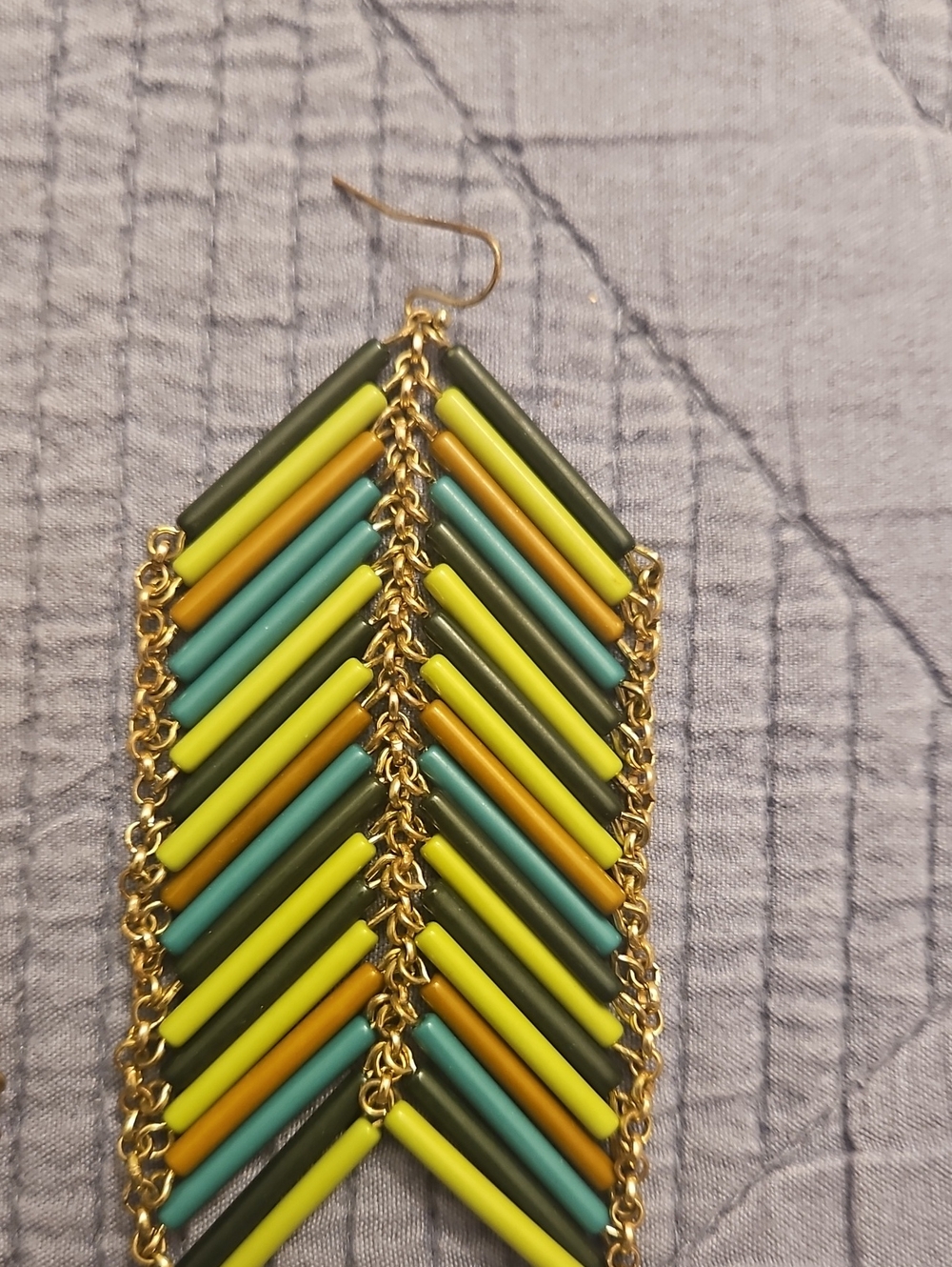 5 For $15 Handmade Multicolor Chevron Drop Earrings - Gold Chain - Picture 3 of 4